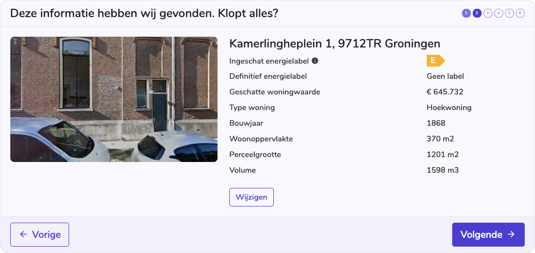 Screenshot van de verduurzamingsmaatregelen